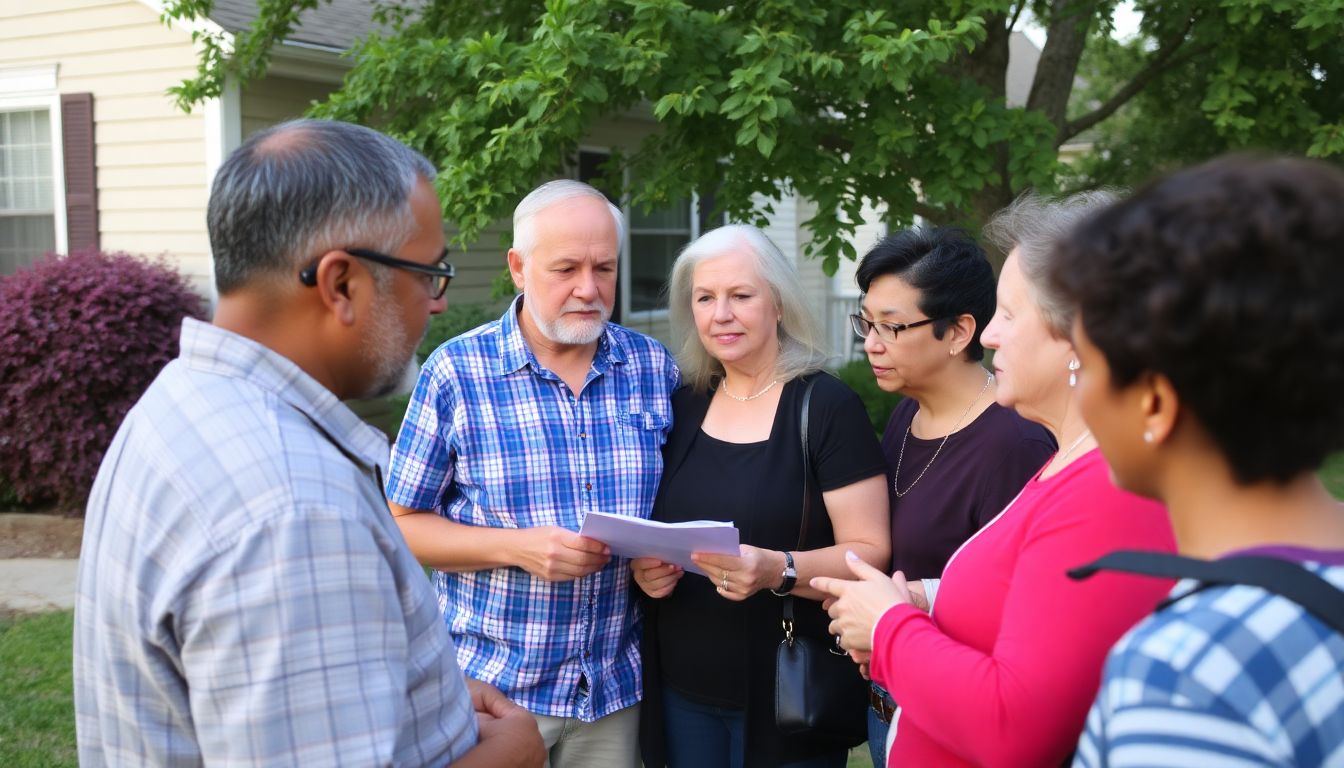 Neighbors discussing their emergency plans and supporting each other.