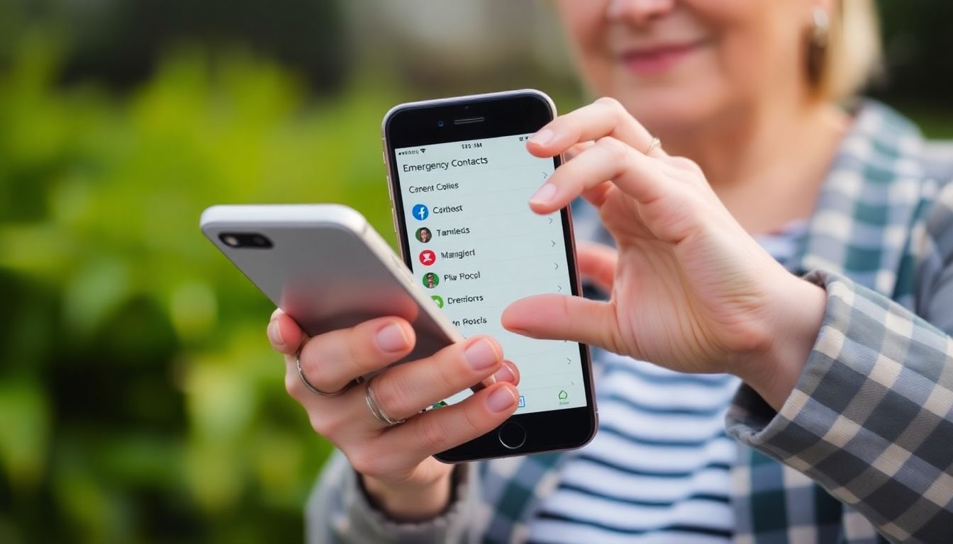 A family member updating an emergency contact list on their smartphone.