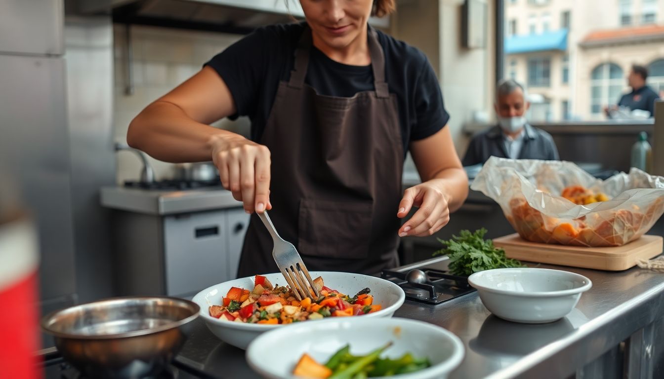 A person cooking a meal with foraged ingredients in a urban kitchen.