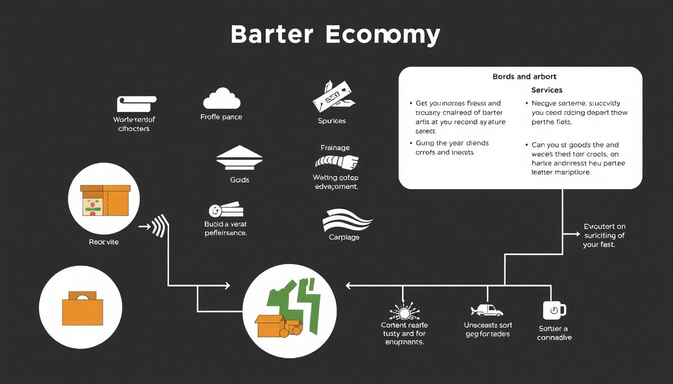 An infographic illustrating the flow of goods and services in a barter economy.