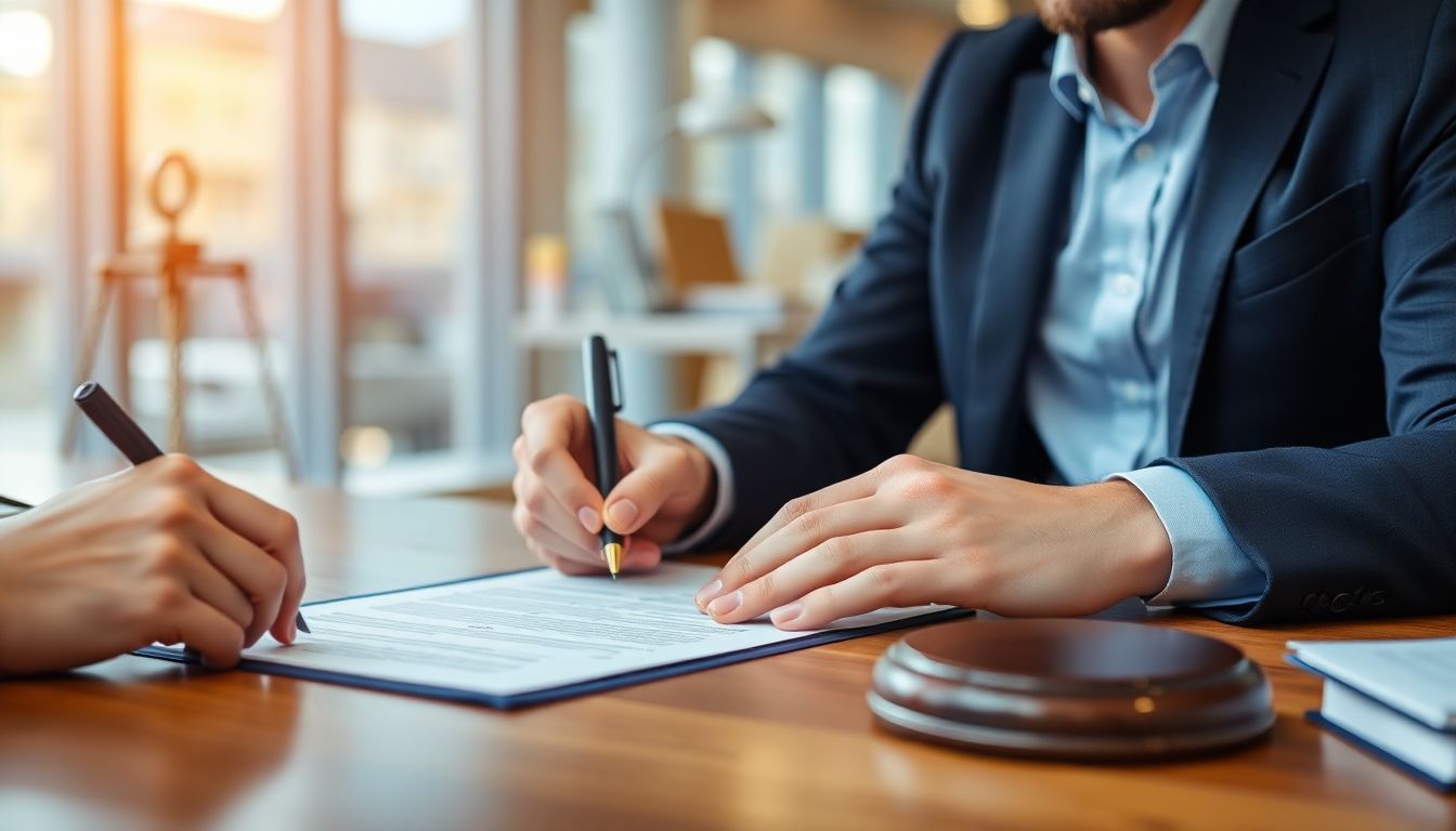 A legal document or contract being signed between two parties engaged in a trade.