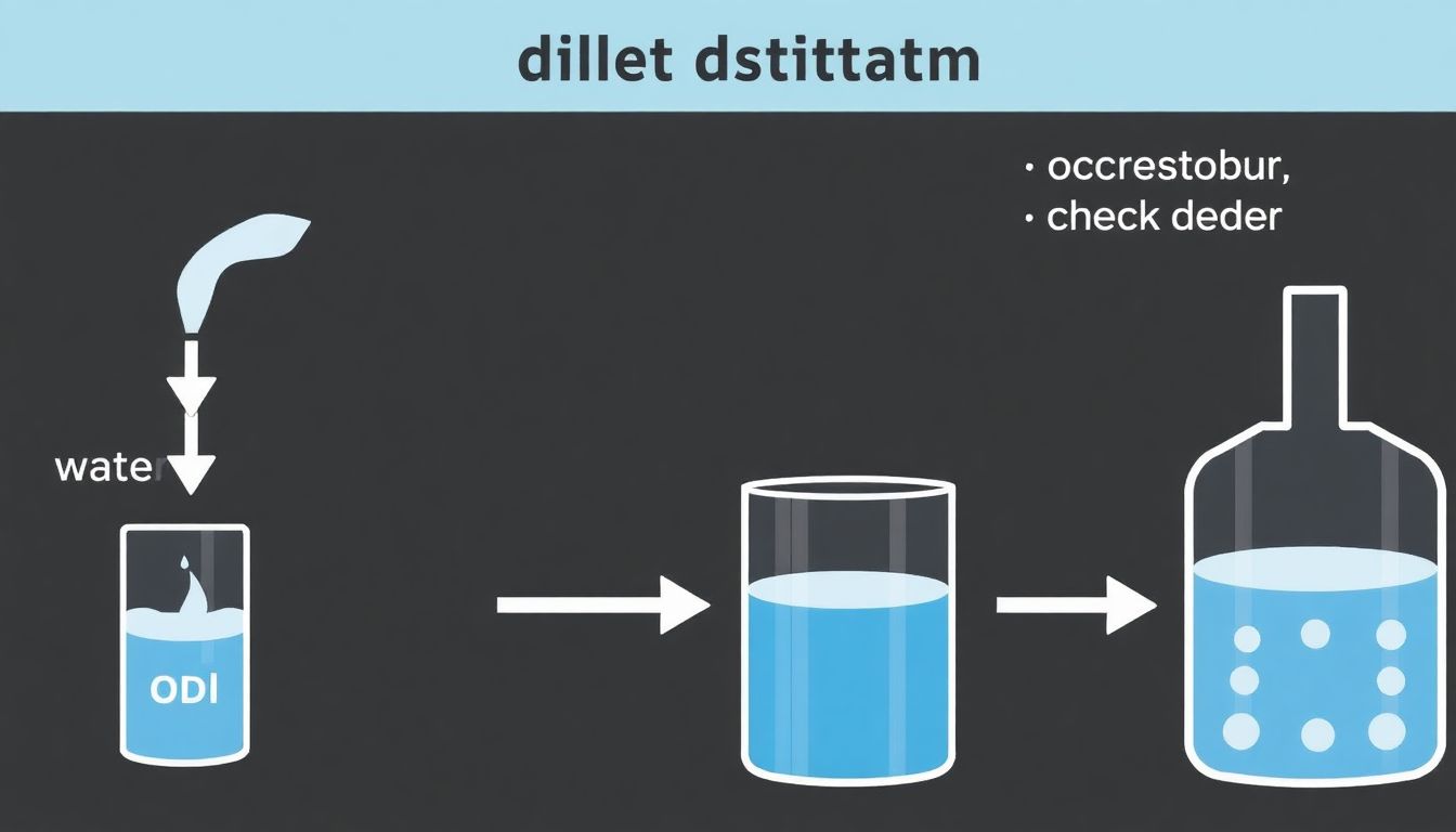 An illustrated diagram showing the process of distillation, with arrows indicating the flow of water, steam, and condensed water.