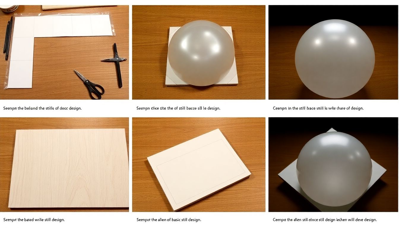 A series of images showing the assembly of a basic still design, with each image focusing on a specific step.