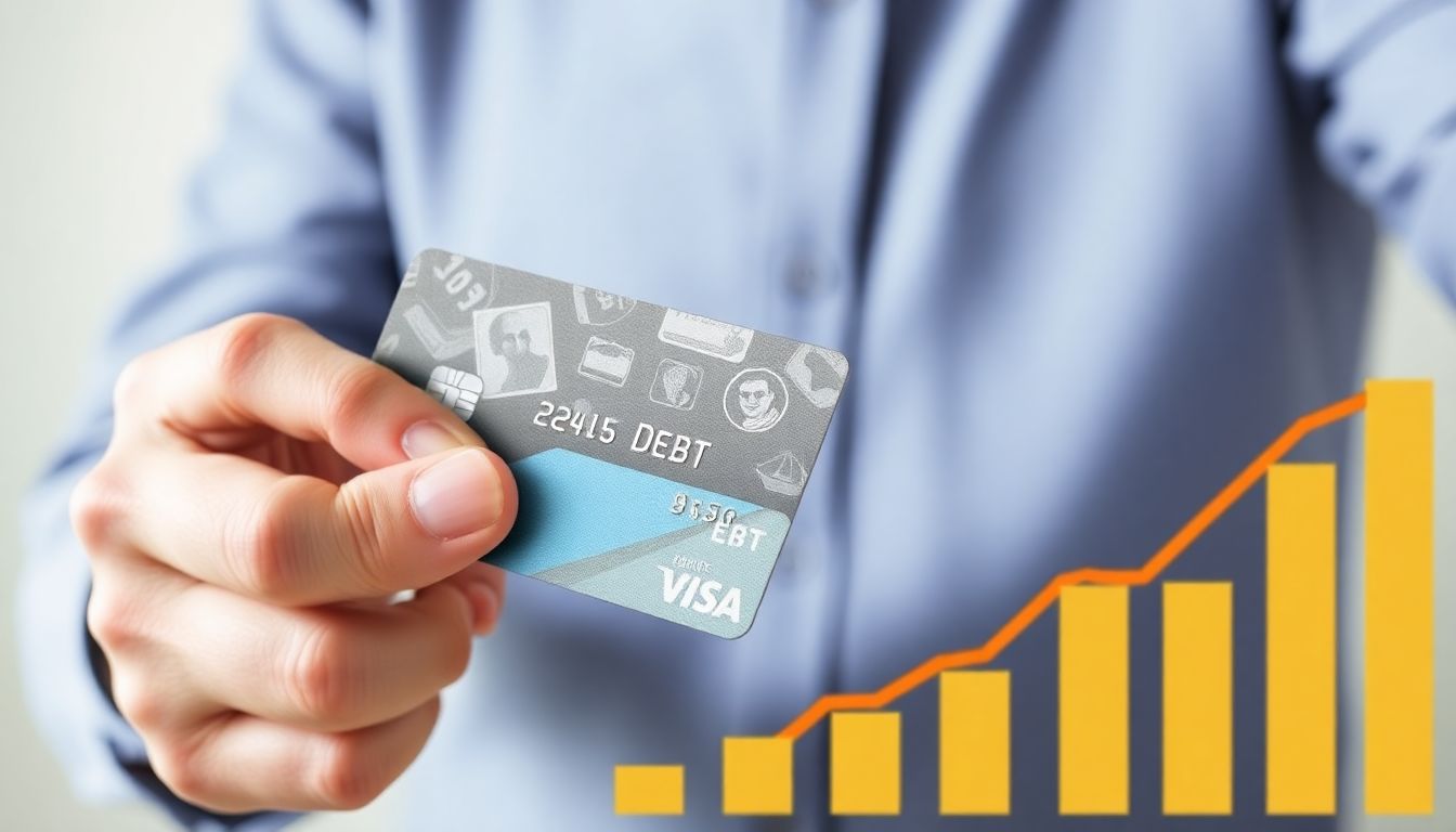 A person cutting up a credit card, with a graph showing a decreasing debt balance in the background, symbolizing debt management.