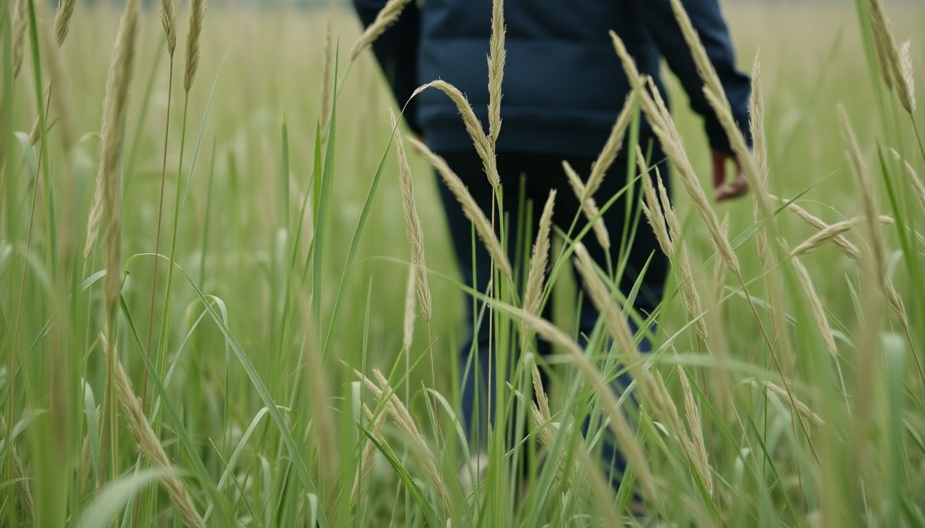 A person moving silently through tall grass, with a blurred background to emphasize their stealth.