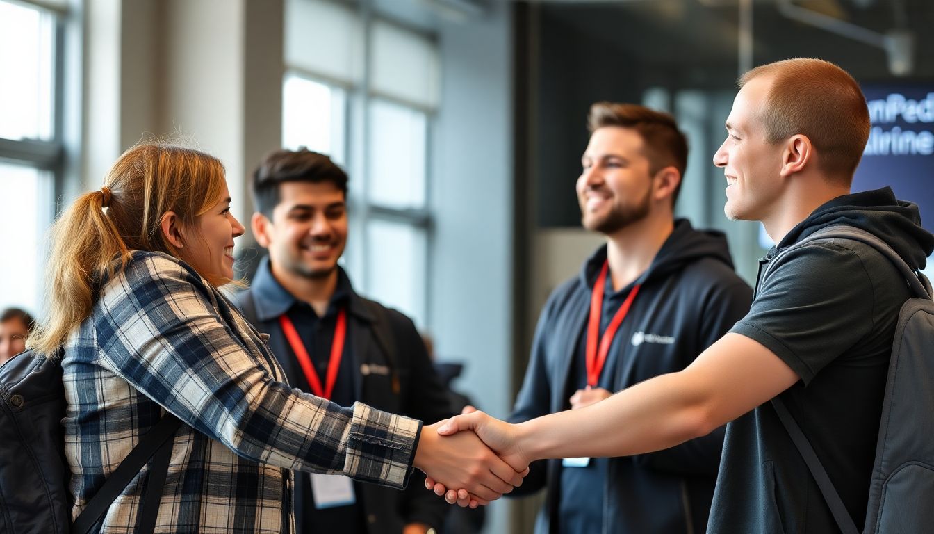 A team member welcoming a new recruit, symbolizing the group's adaptability and growth