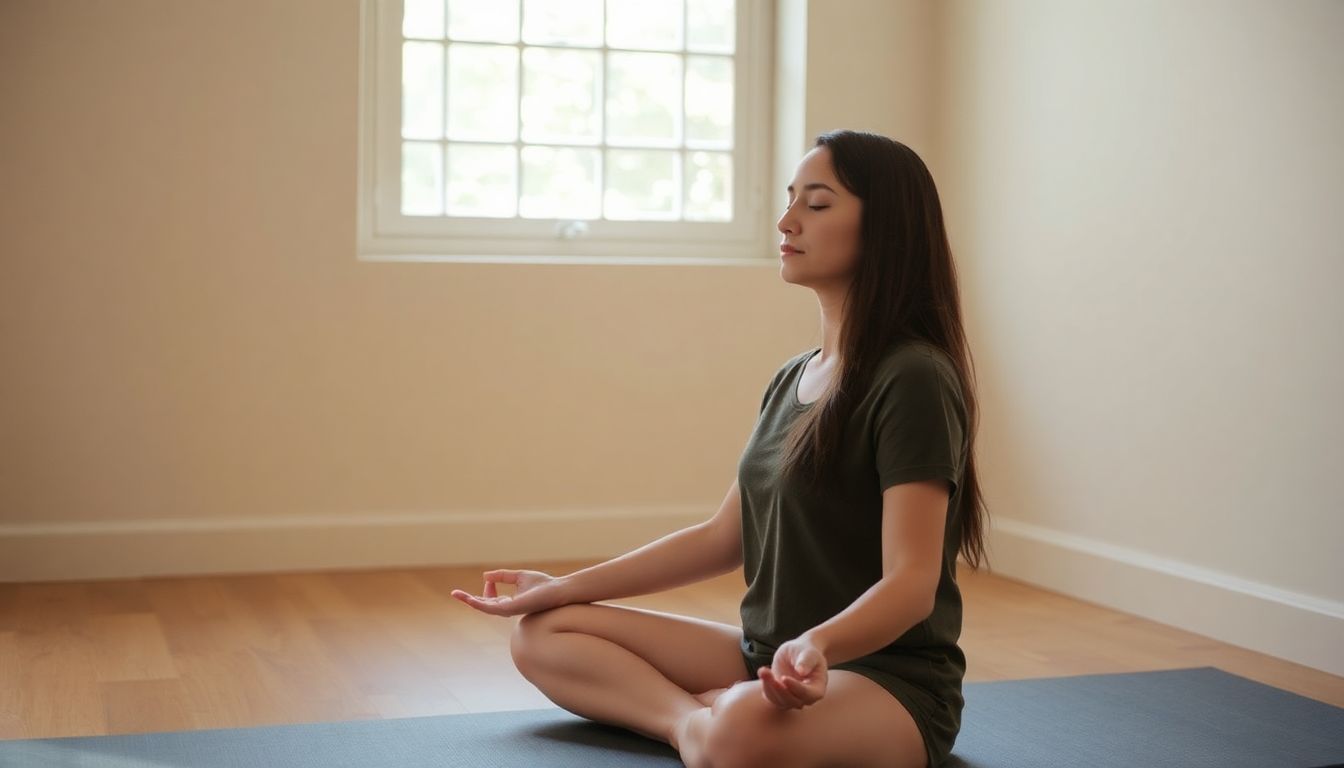 A person meditating or practicing deep breathing exercises in a calm, secure space.