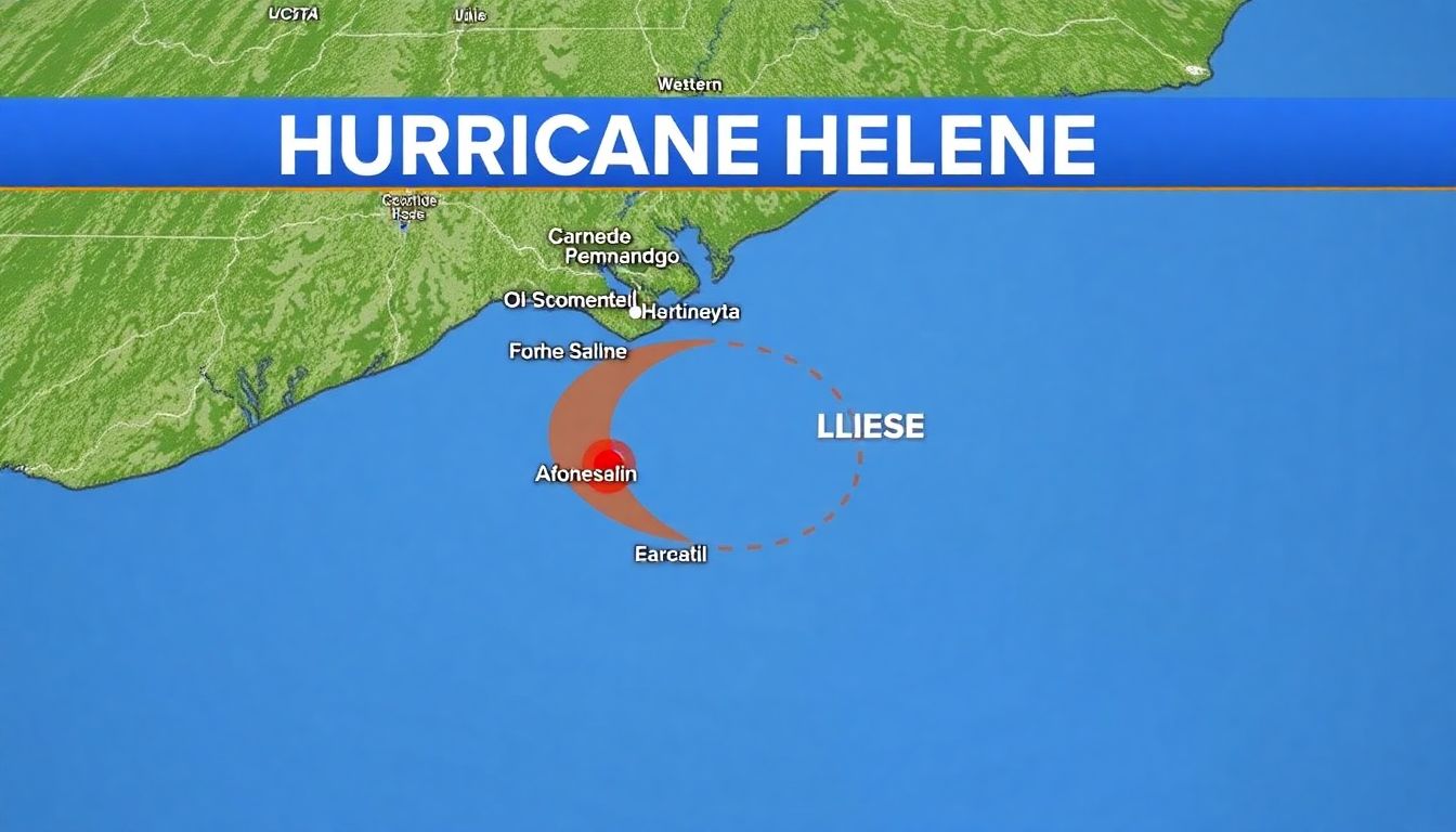 A map of western NC with the path of Hurricane Helene highlighted, showing affected areas.