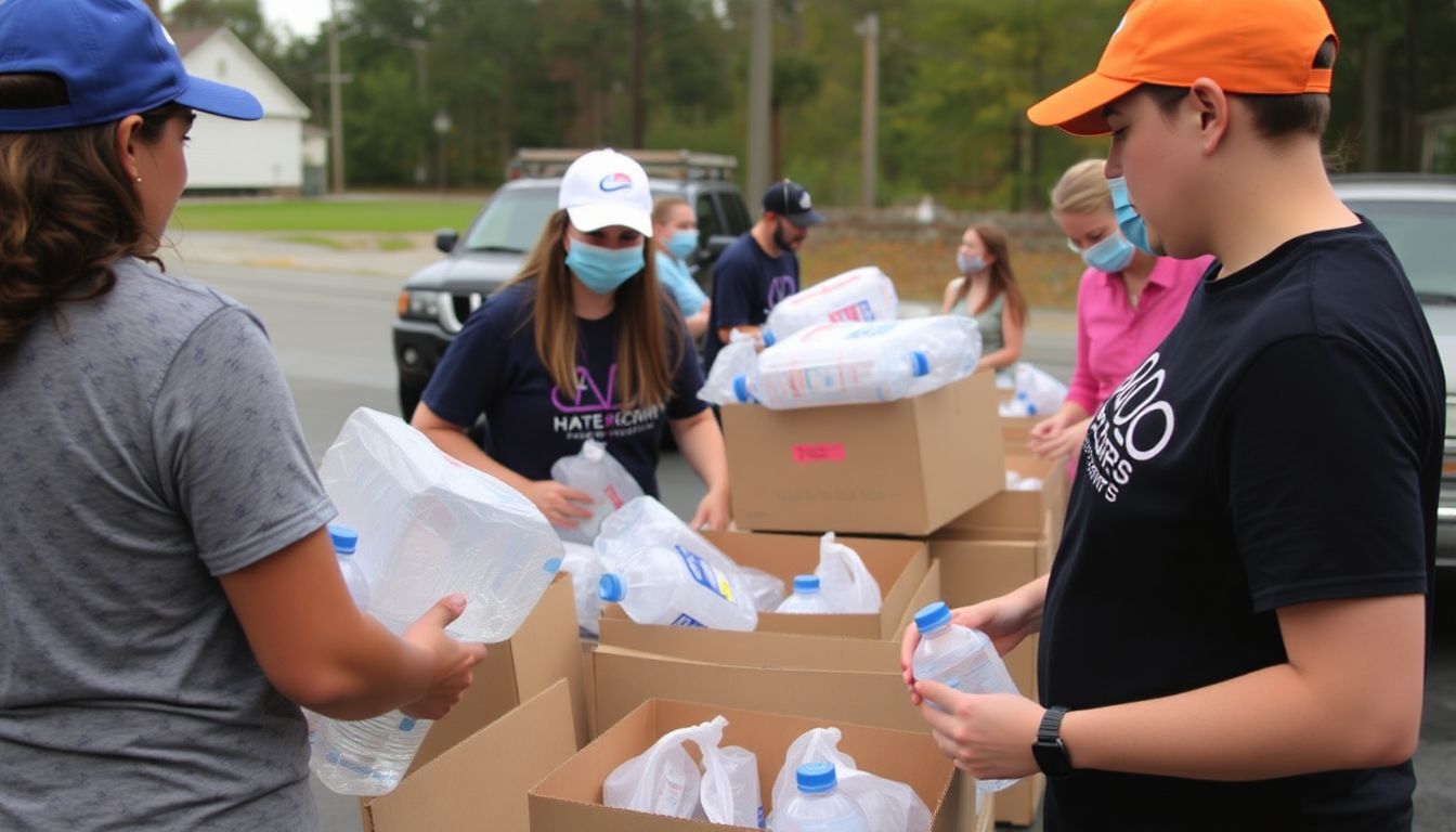 AmeriCorps volunteers distributing water and supplies to Kentucky residents affected by a recent natural disaster.