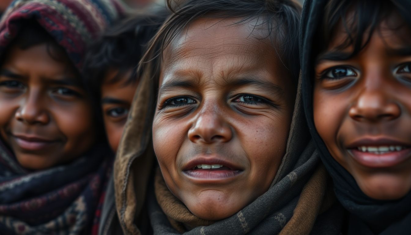 A close-up of the refugees' faces, showing their relief and exhaustion as they await rescue.