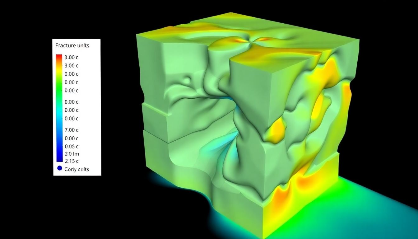 A screenshot of the computational model used in the study, showing the 3D distribution of fracture units.