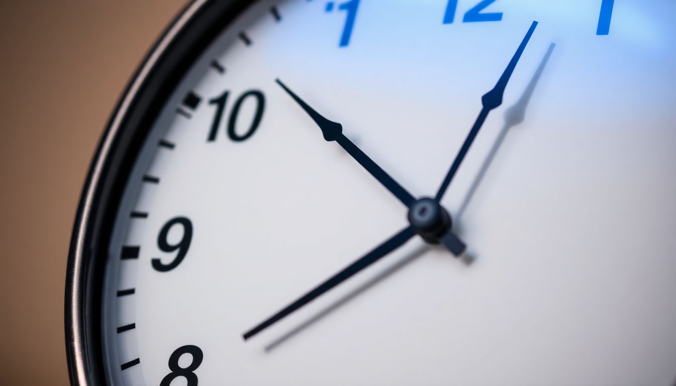 A close-up of a ticking clock face, with the hands set at 90 seconds to midnight, symbolizing the urgency of the situation