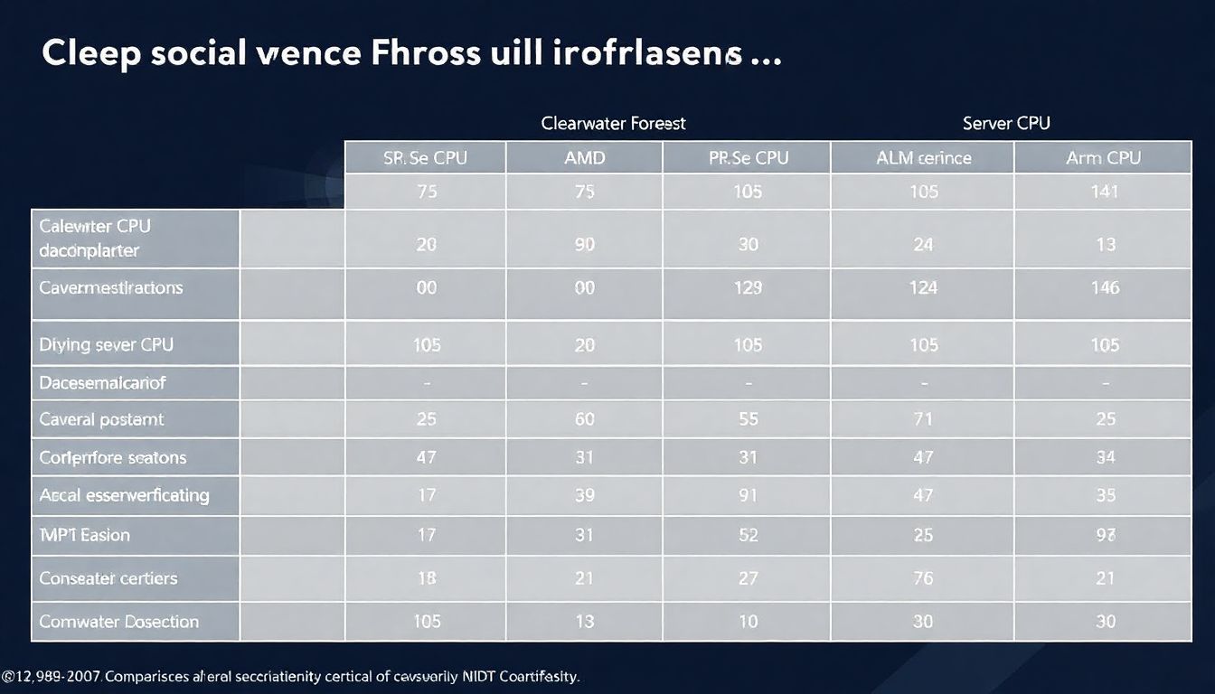 A comparison chart of Clearwater Forest, AMD's server CPUs, and Arm-based server CPUs