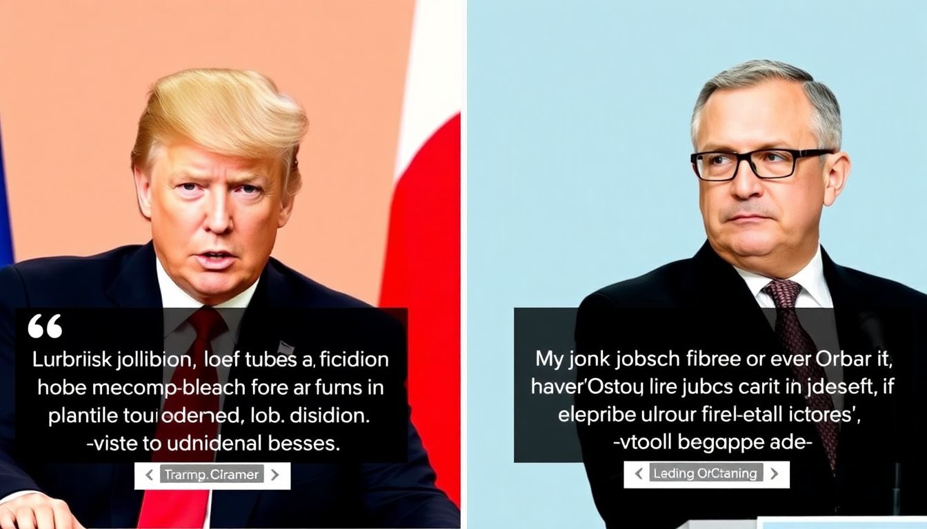 A side-by-side comparison of Trump and Orban, with quotes from each leader praising the other.