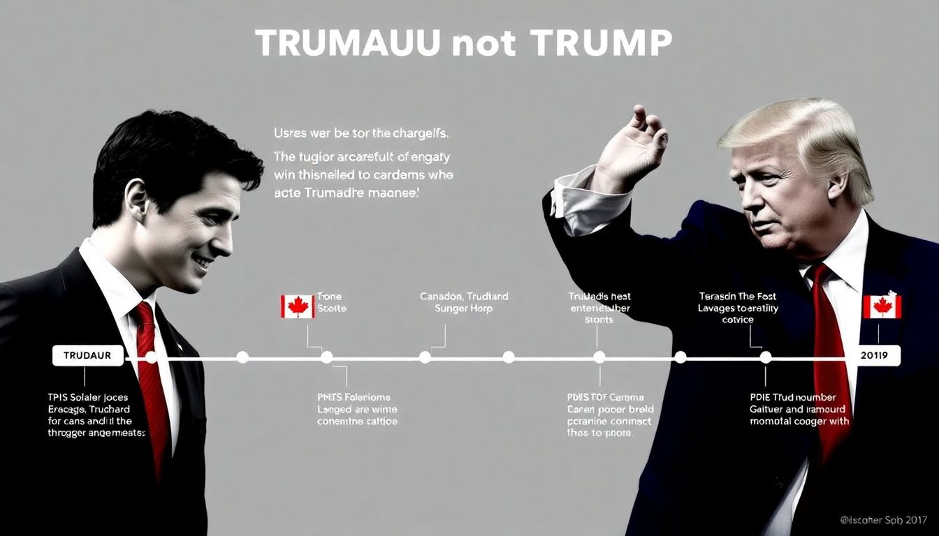 A visual representation of Trudeau and Trump, with a timeline showing their changing relationship and Canada's efforts to engage with the Trump administration.