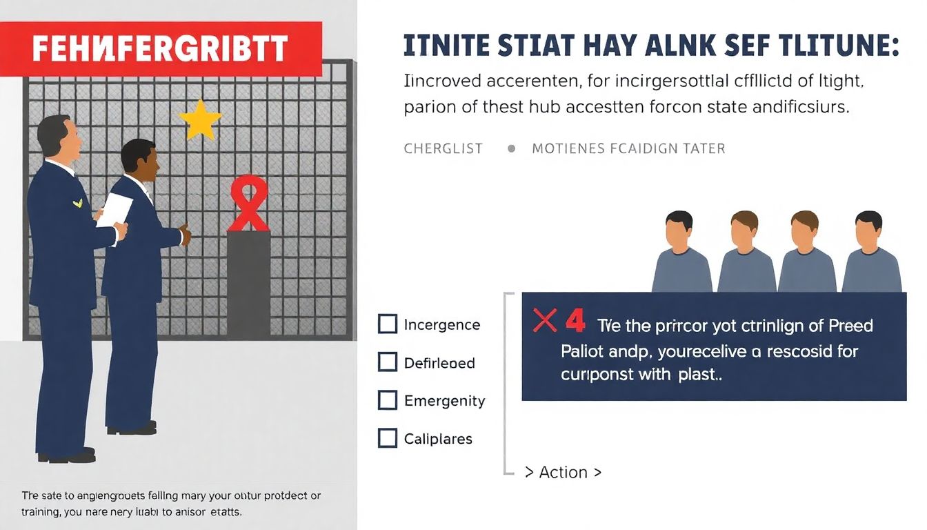 A graphic showing incarcerated individuals receiving emergency training, with a checklist of actions the state can take to improve prison safety.