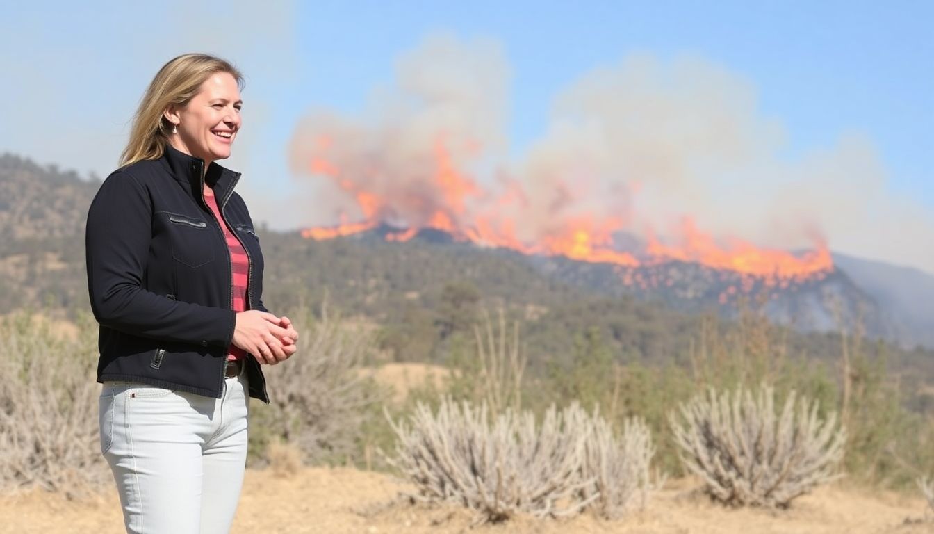 EIF President and CEO Nicole Sexton announcing the activation of Defy:Disaster, with the Franklin Fire burning in the background