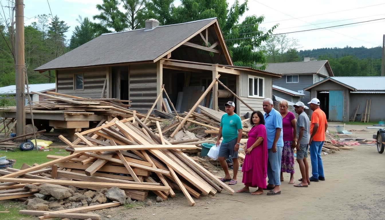 A community coming together to rebuild after a disaster