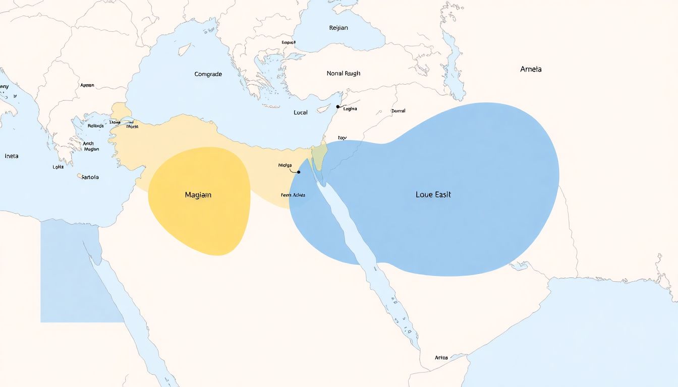 A map of the Middle East with key regional players and their spheres of influence highlighted