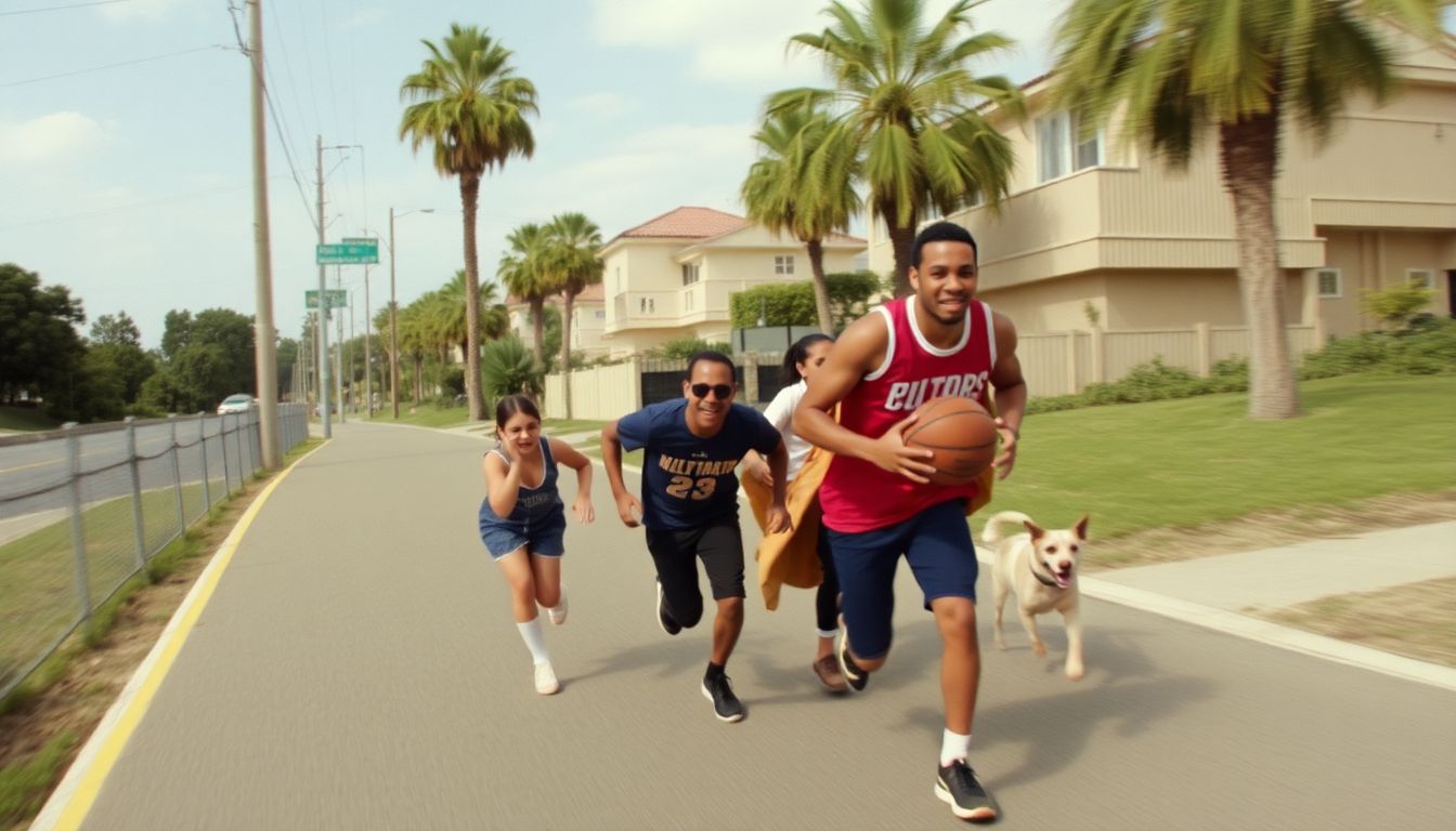 A series of stills or a GIF capturing Kobe's escape and the family's chase, with Steph and other family members in hot pursuit.