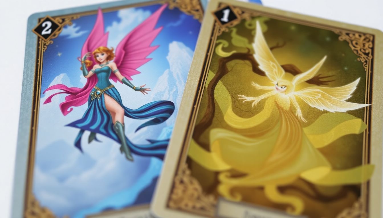 A close-up of the four cards from The Fairest Drop of All, showcasing their unique artwork.