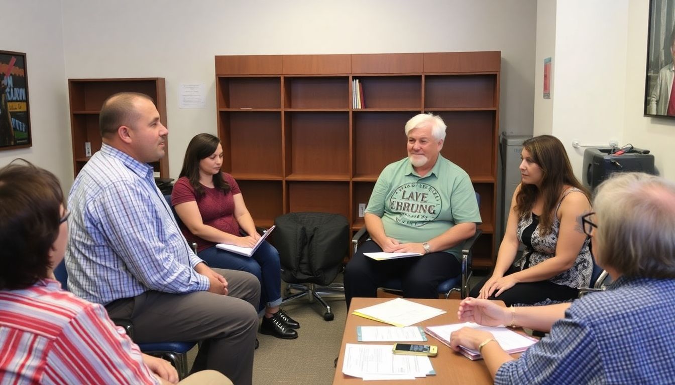 A group of engaged citizens meeting with their local representative to discuss disaster preparedness and relief policies.