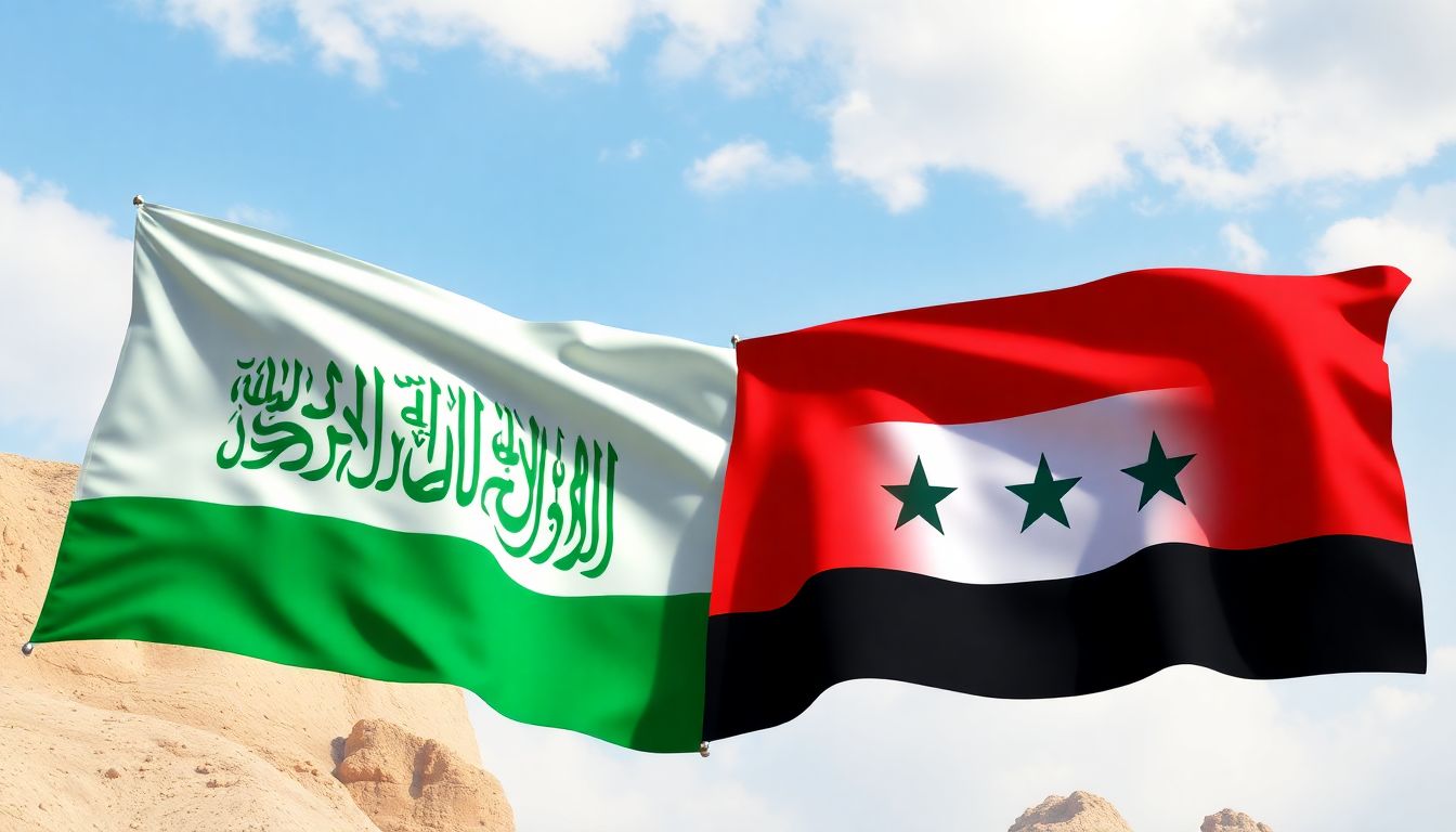 An illustration of a united and stable Syria with Saudi Arabian and Syrian flags side by side