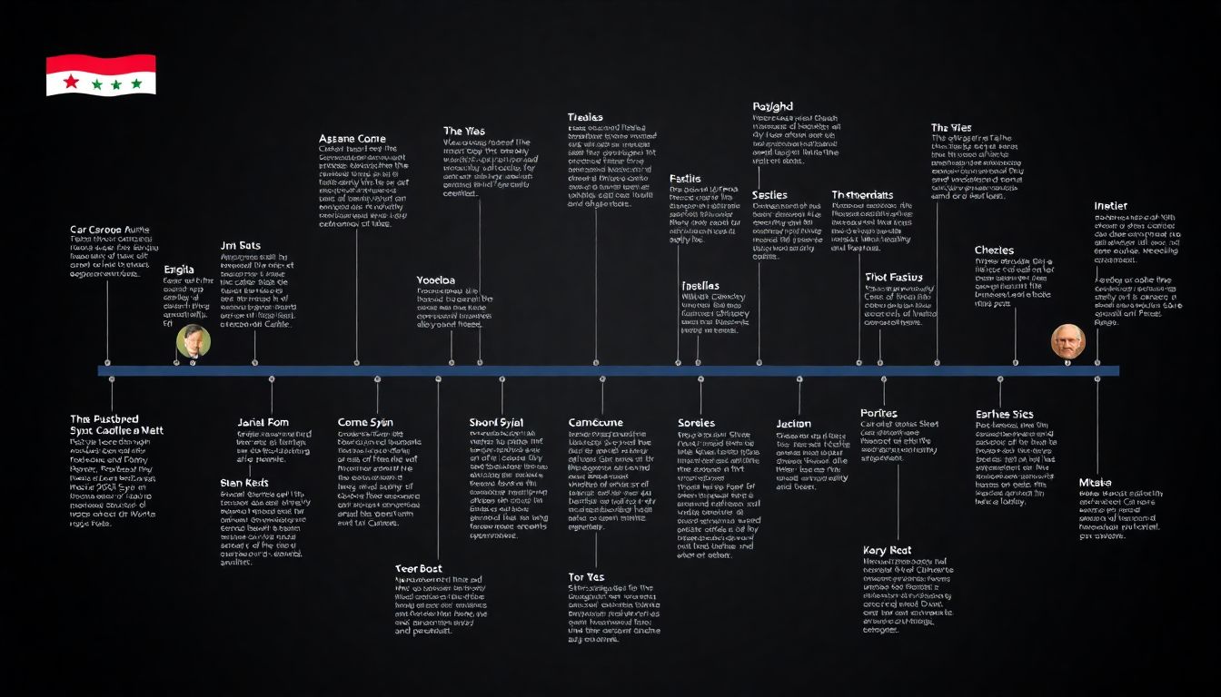 A timeline infographic of the Syrian conflict with key events and players