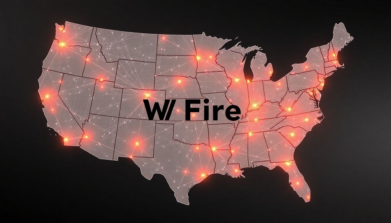 A network map, with Word on Fire centers connected by lines, spreading across the United States.