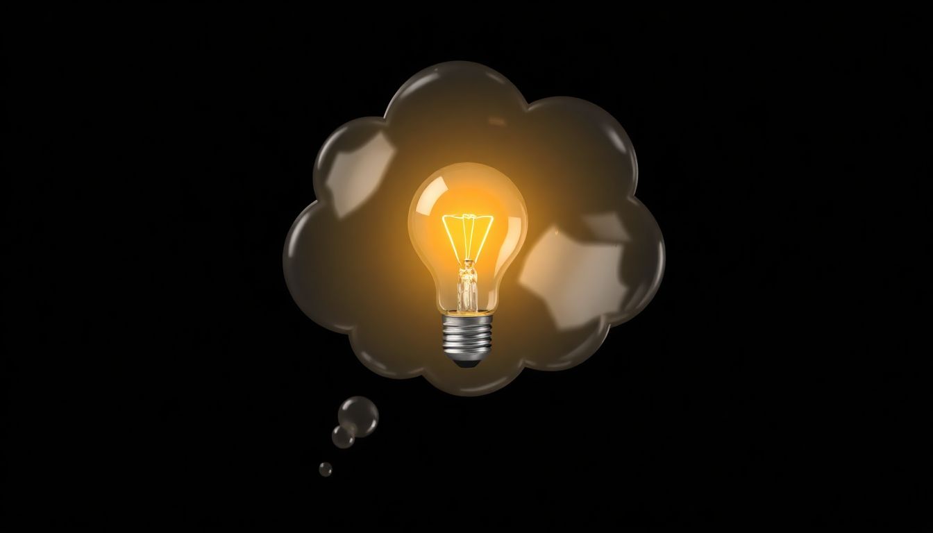 A thought bubble with a lightbulb inside, symbolizing the idea of learning from past experiences and staying adaptable.