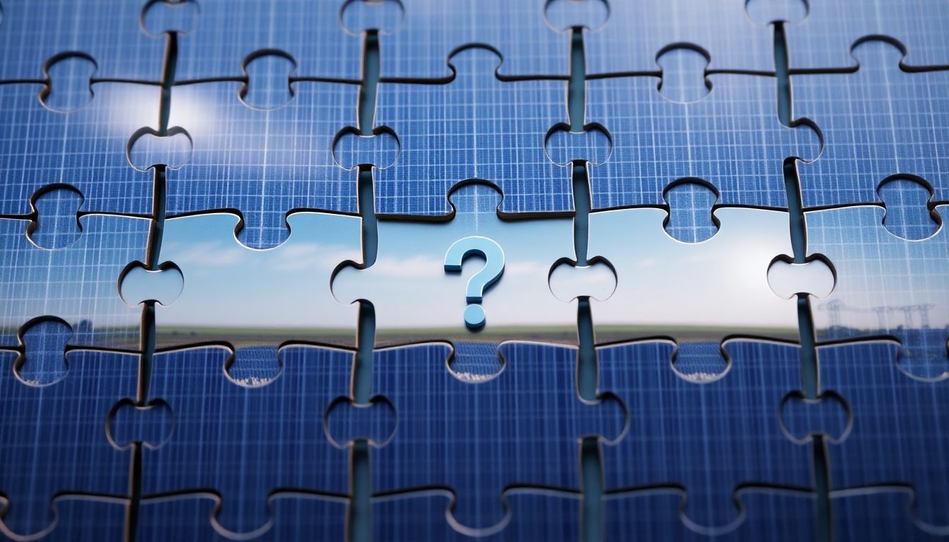 A puzzle with solar panel pieces, representing the fragmented industry, with a question mark in the center.