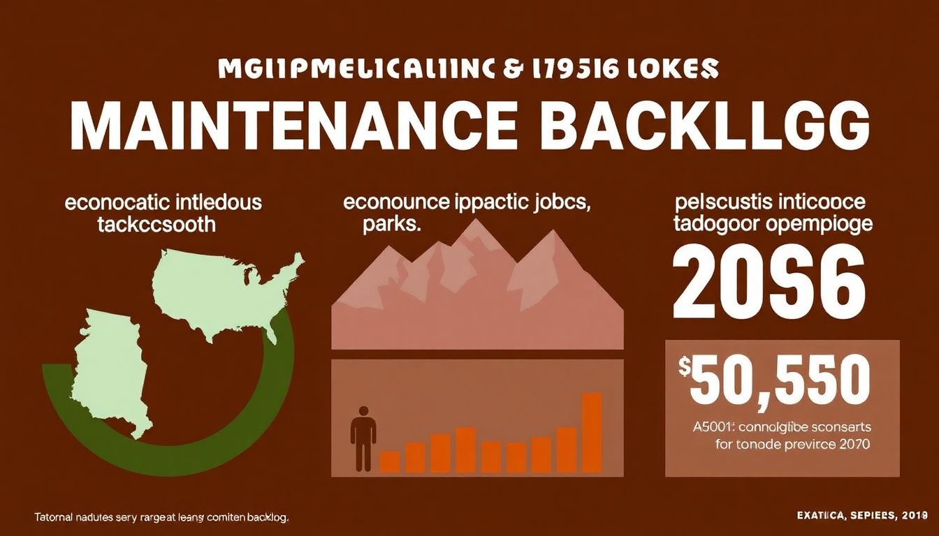 An infographic showing the maintenance backlog, economic impact, and job numbers for national parks.