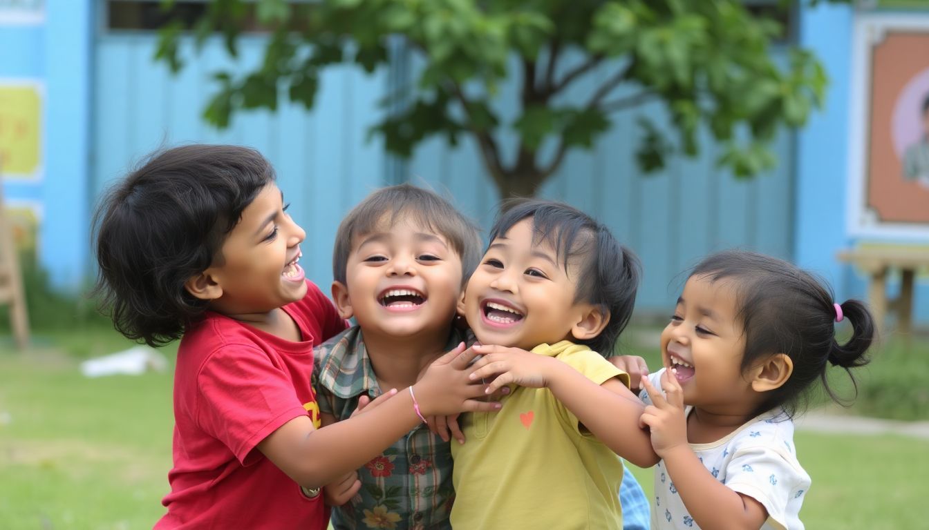 Children playing together, laughing and enjoying each other's company.