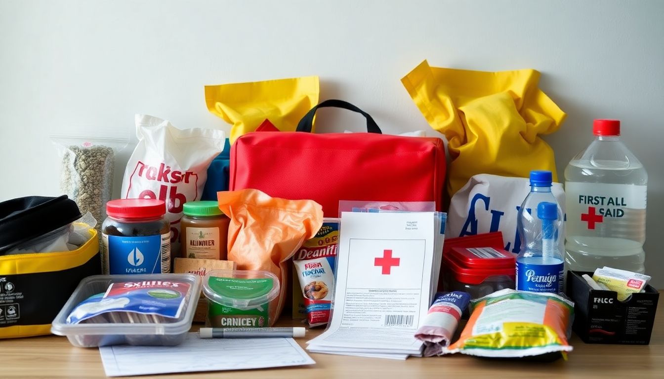 A well-stocked emergency kit, including food, water, first aid supplies, and important documents