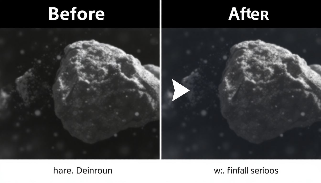 A GIF showcasing the before-and-after effect of the V-Ray Denoiser, transforming a noisy render into a clean, final image.