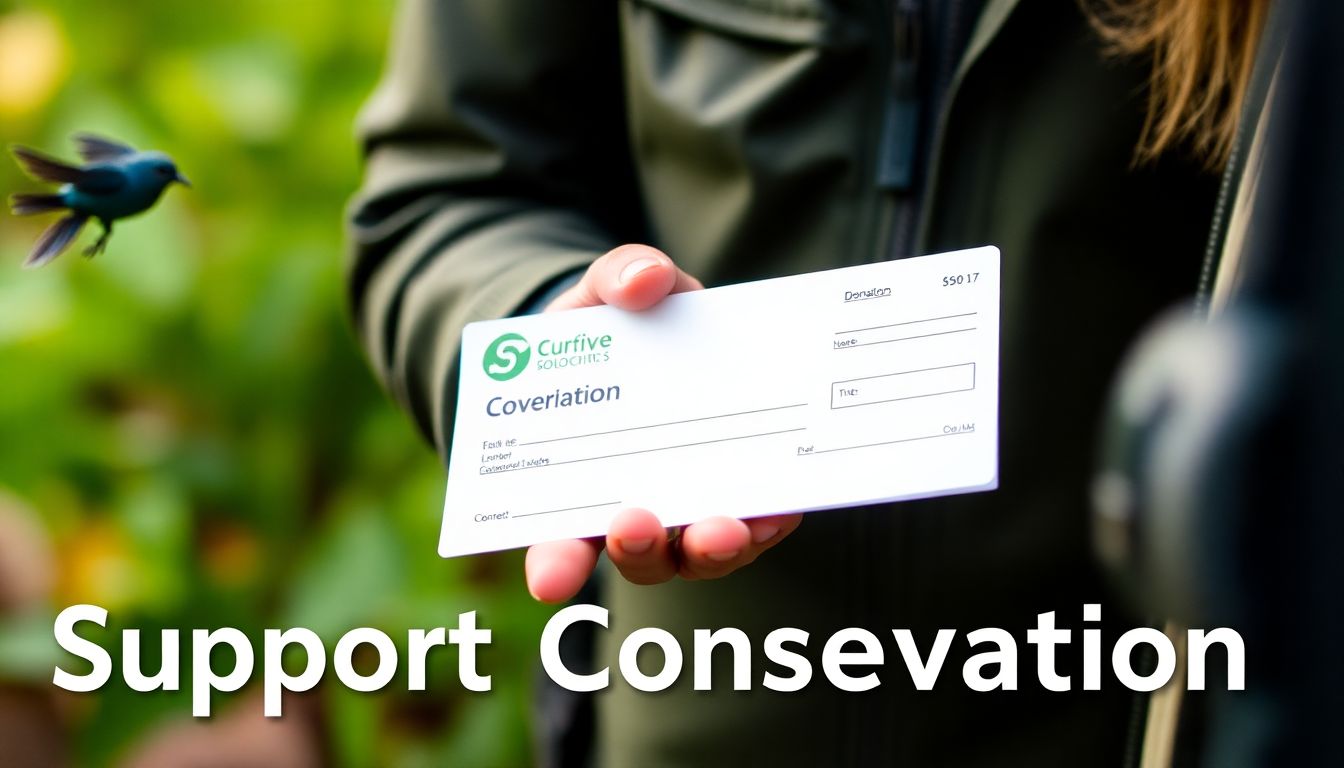 A person making a donation to a conservation organization, with a 'Support Conservation' label.