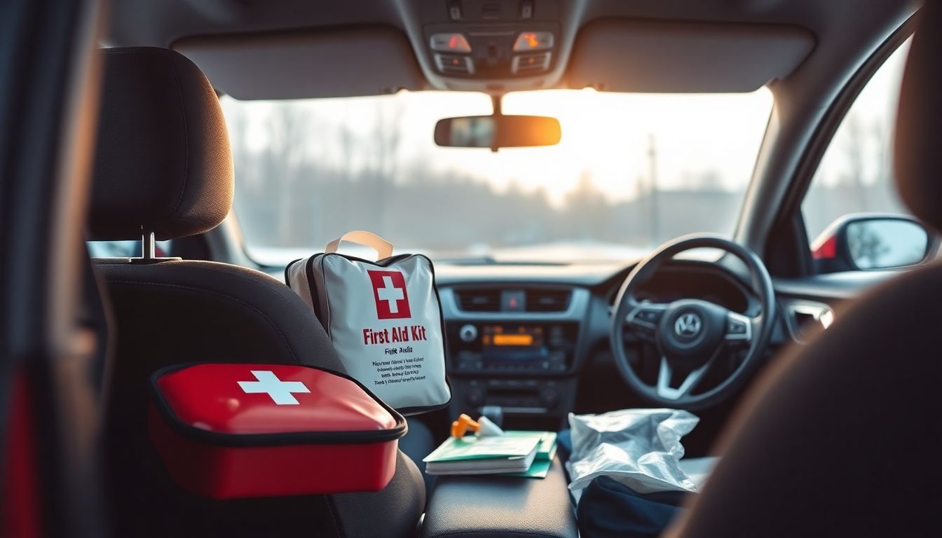 A first aid kit in a car