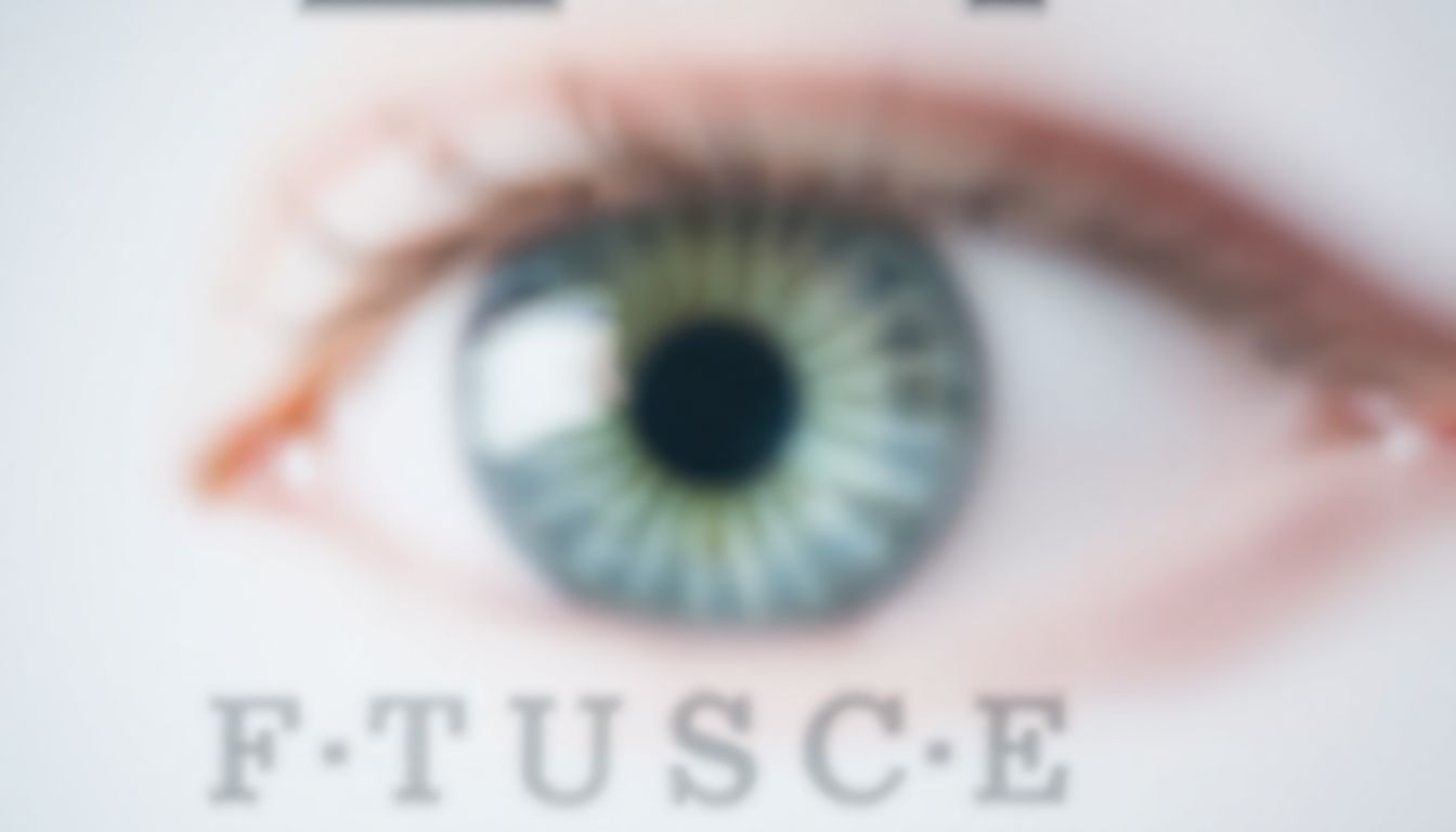 An eye chart with a blurred vision effect, representing ocular adverse events.