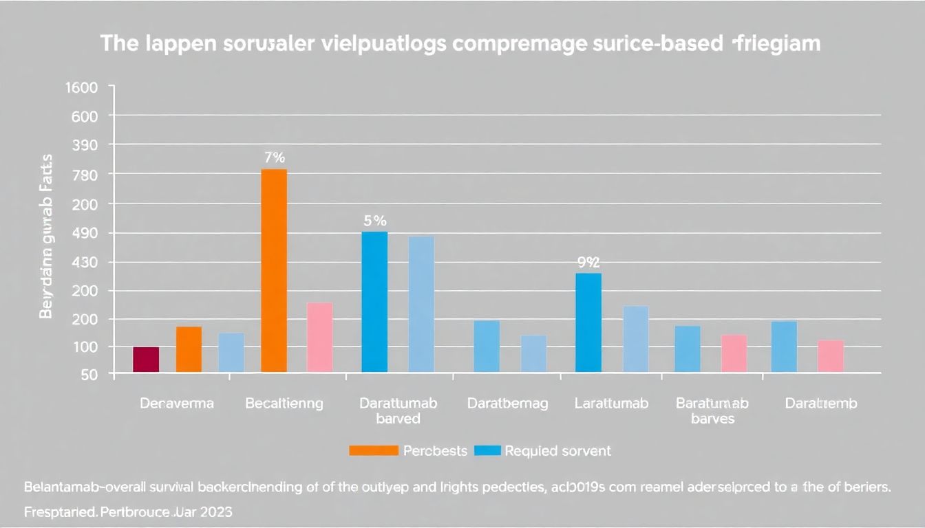 A bar graph showing the improved overall survival rates with the belantamab-based regimen compared to the daratumumab-based regimen.