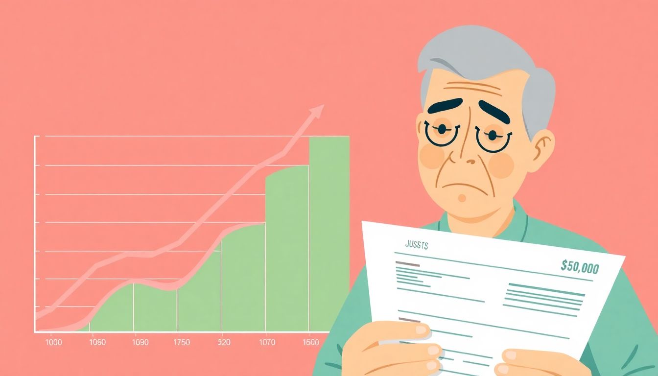 A graph showing the increase in healthcare costs and a frustrated patient holding a large bill.