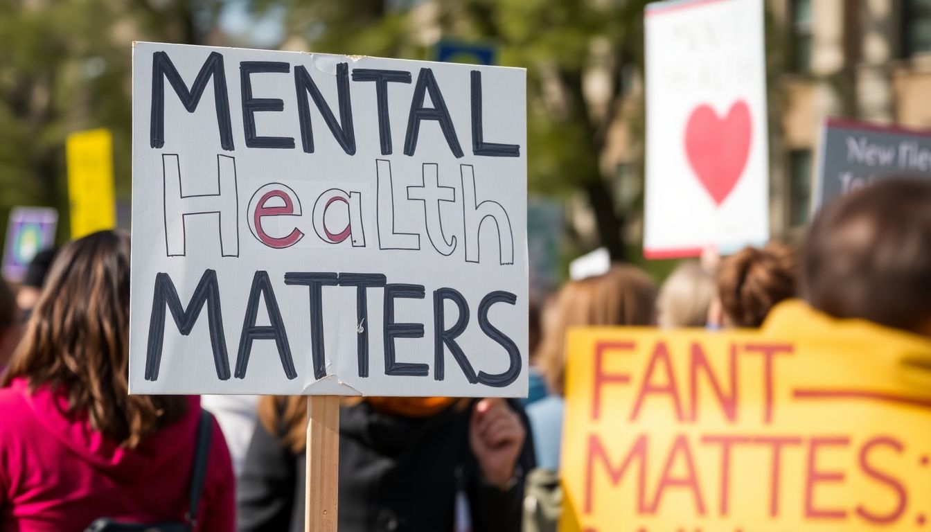 A protest sign reading 'Mental Health Matters' or a thought-provoking image related to mental health awareness.