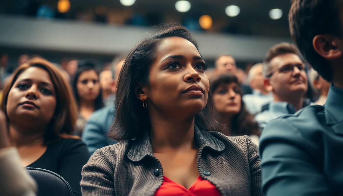 A calm and composed audience member, looking determined to enjoy the performance despite the disruption