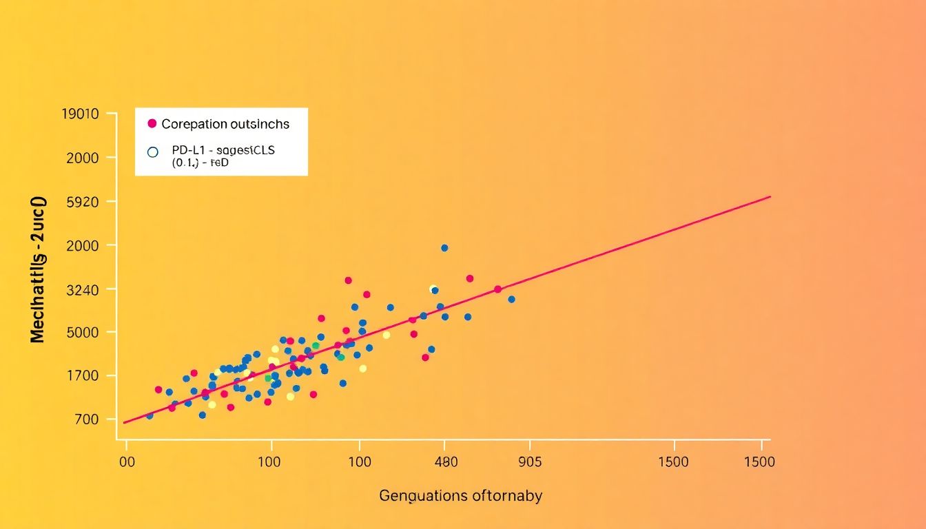 A scatter plot showing the correlation between PD-L1 upregulation and clinical outcomes in metastatic breast cancer patients.