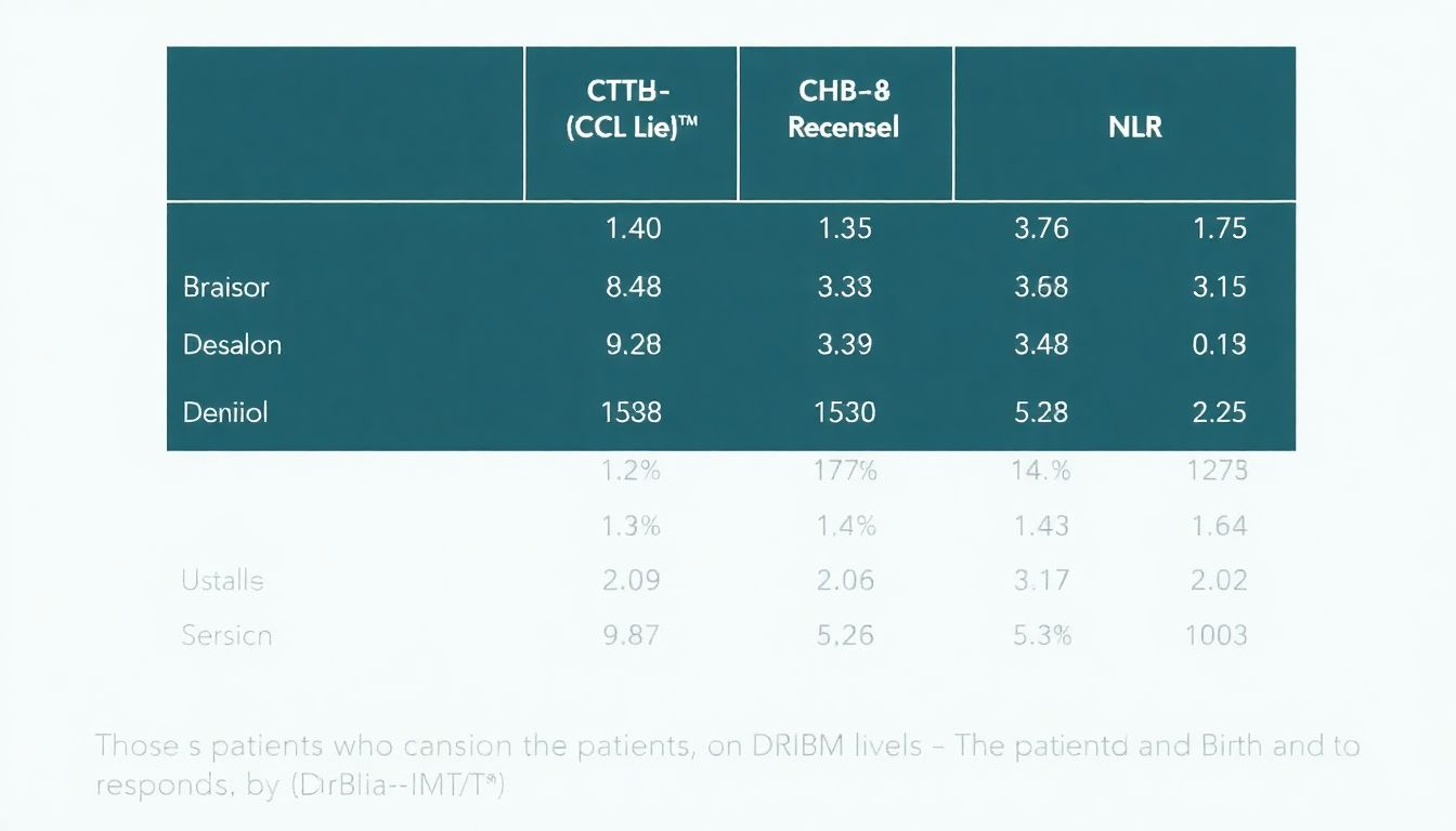 A table comparing DTH response, CTC levels, and NLR between patients who responded and those who did not respond to Bria-IMT™.