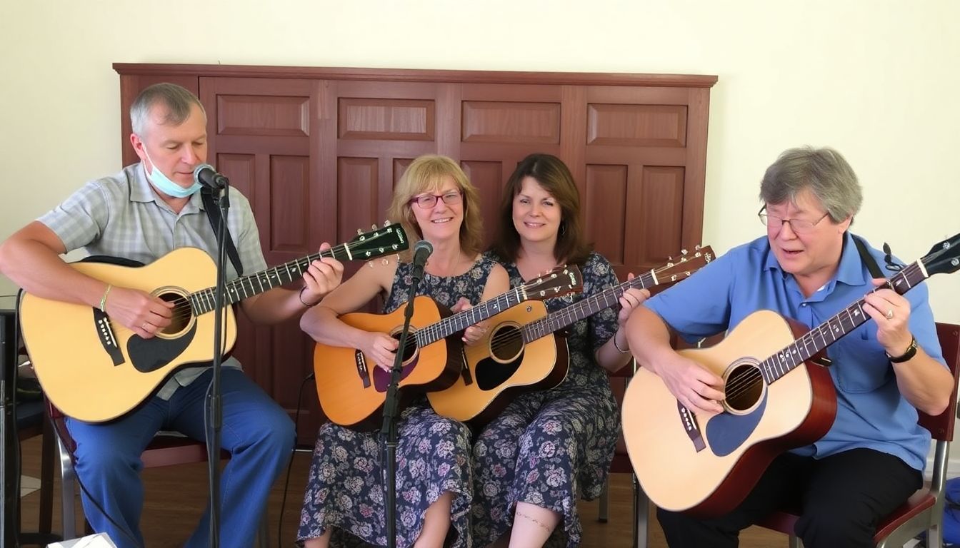 A snapshot of the Dahl family members performing together, with a mix of religious and secular instruments visible.