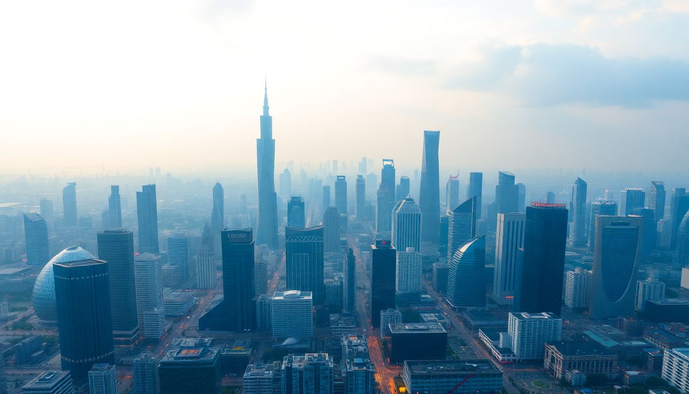 A futuristic cityscape of Bangladesh, symbolizing the country's economic future.