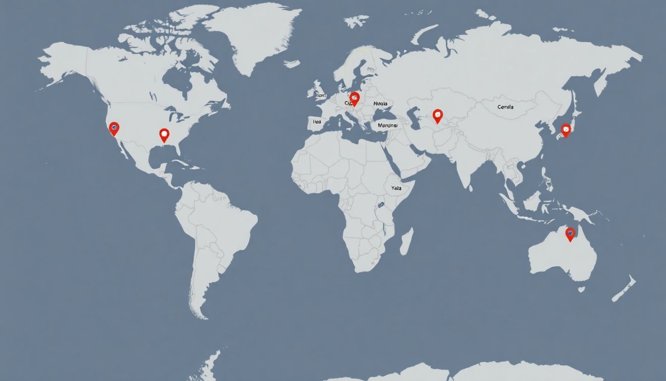 A world map with markers indicating the locations of major events GEO has responded to