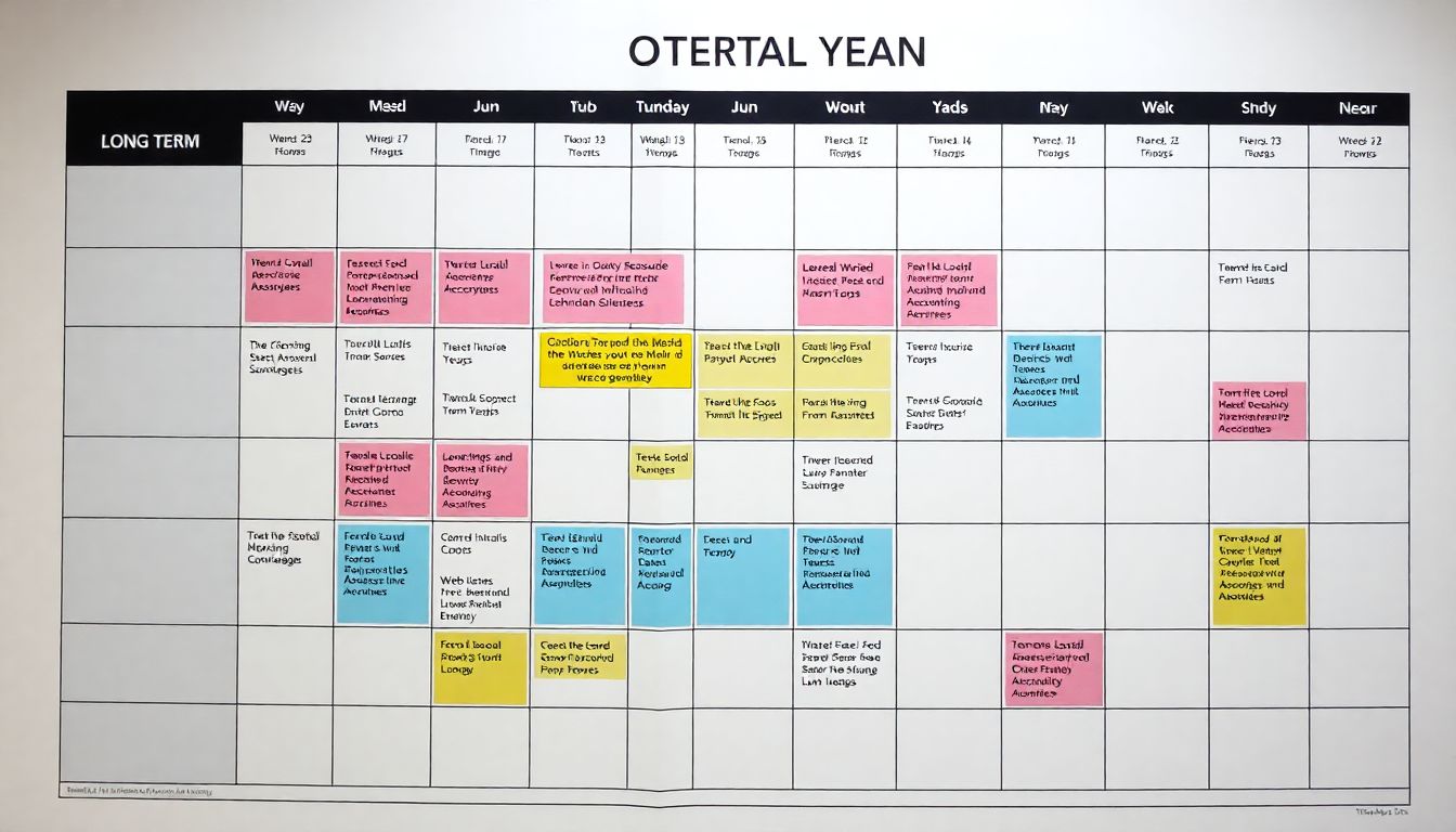 A long-term planner or calendar, with milestones and goals marked out for the coming months and years