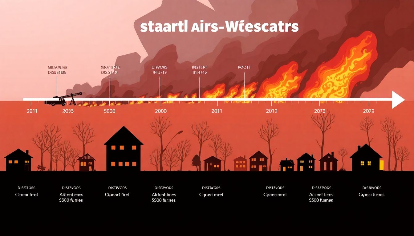 An infographic showing the timeline of disasters and the decreasing FEMA funds