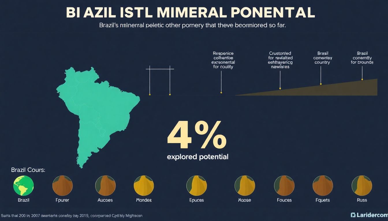 An infographic showing Brazil's mineral potential compared to other countries, with a focus on the 4% that has been explored so far.